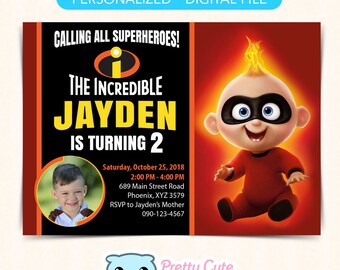 The Incredibles Invitation with photo, The Incredibles Jack photo invitation, Jack-Jack Parr photo invitation, The Incredibles printables