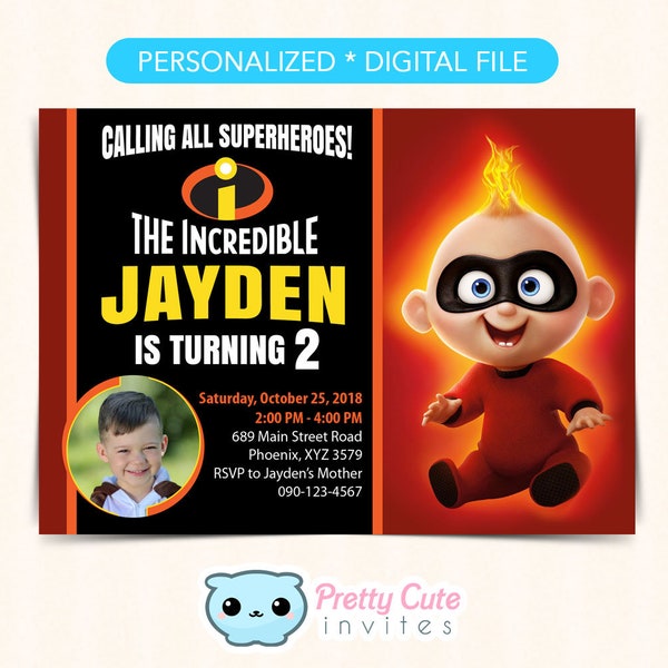 The Incredibles Invitation with photo, The Incredibles Jack photo invitation, Jack-Jack Parr photo invitation, The Incredibles printables