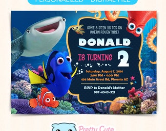 Finding dory invitation, Finding dory invites, Finding nemo invitation, Birtday invite