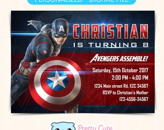 Captain America Invitation, Captain America Birthday Invitation,  Captain America Party Invitation, 5x7 inches invite