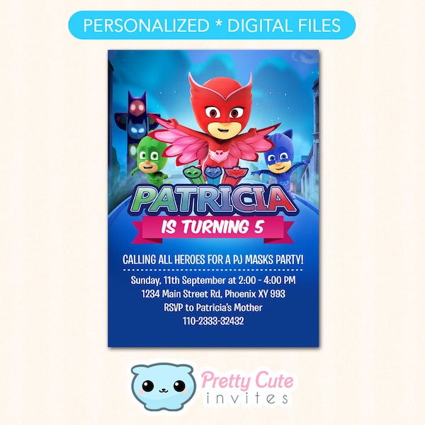 Pj Masks Owlette invitation, PJ Masks Owlette Birthday invitation, PJ Masks invitation, PJ Mask Owlette invitation Greeting Card