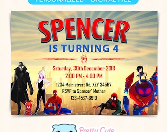 Spider-Man: Into the Spider-Verse invitation, Spider-man invite, Spiderman Birthday invitation, Spiderman Party invite, Superhero invitation