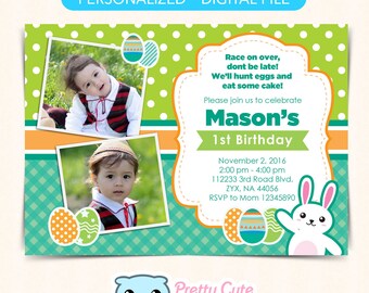 Easter Egg Invitation with photo, Easter Bunny photo invitation, Easter Egg and bunny photo invitation,  Easter Egg printables