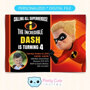 The Incredibles Invitation with photo, The Incredibles Dash photo invitation, Dash Parr photo invitation, The Incredibles printables