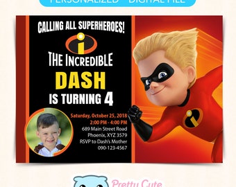 The Incredibles Invitation with photo, The Incredibles Dash photo invitation, Dash Parr photo invitation, The Incredibles printables