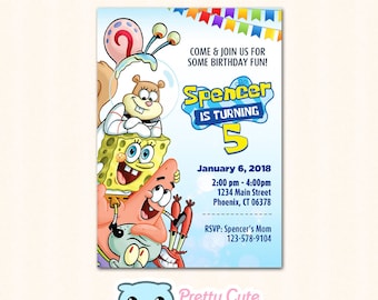 Spongebob squarepants invitation, Spongebob squarepants Birthday invite, Spongebob party invite, 5x7 invitation