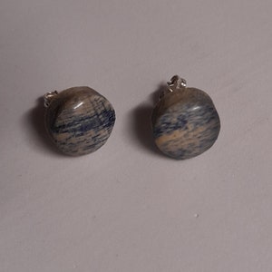 Earrings 925 Sterling Silver stabilized light blue ash 11 mm diameter