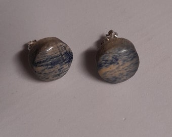 Boucles d’oreille 925 argent sterling en frêne bleu clair stabilisé 11 mm de diamètre