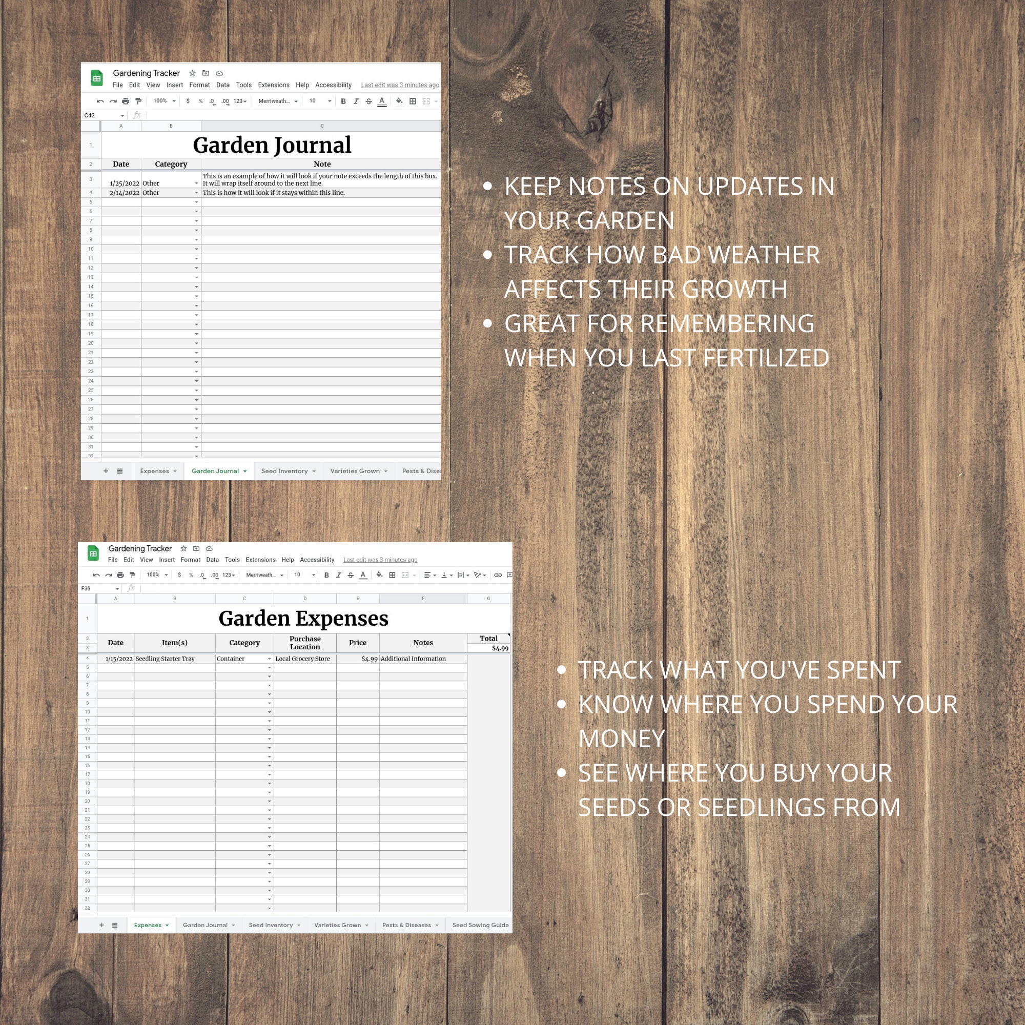 Garden Tracker Google Sheets Spreadsheet | Etsy