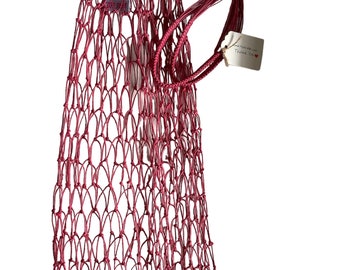 Shopping bag/shopping net organic linen-cherry color