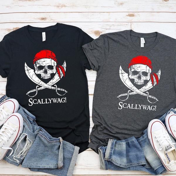 Scallywag Pirate Skull and Crossbones Shirt / Women's T-Shirt / Men's and Racer Back Tank / Kids / Hoodie / Pirate Gift