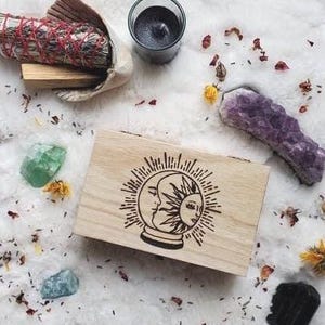 Pre-built or Hand-built Moon and Sun Globe Wooden Box, Crystal Box, Jewelry Box, Metaphysical Storage Box, Oracle Tarot Card Box