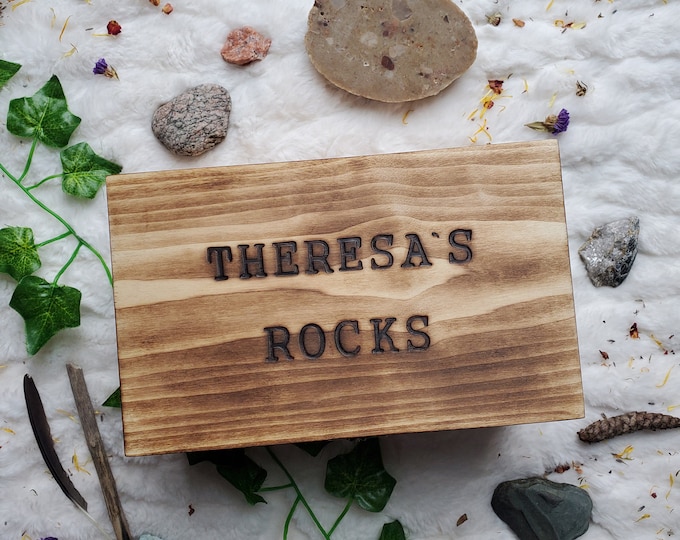 Torched Wooden Personalized Name Rock Collection Box