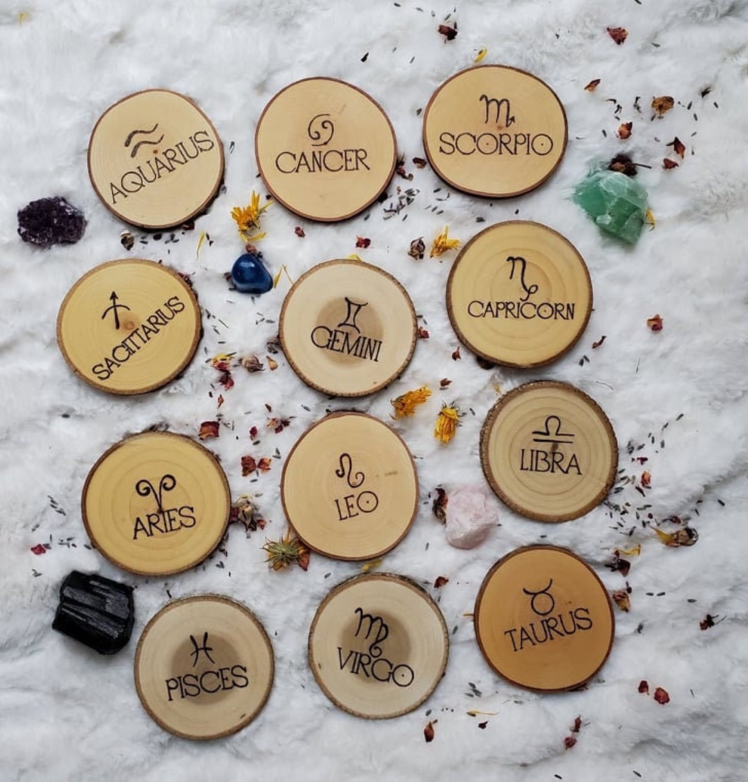 Zodiac Sign Wood Slice Astrology Wooden Pyrography