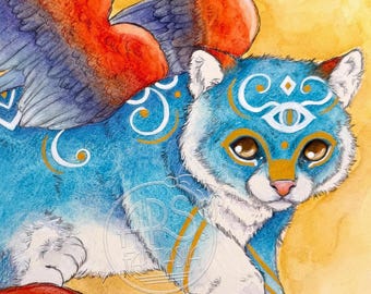 SPHINX OF WONDER, Original Mixed Media Painting on 9 X 11" Paper, Fantasy Art, D&D Art