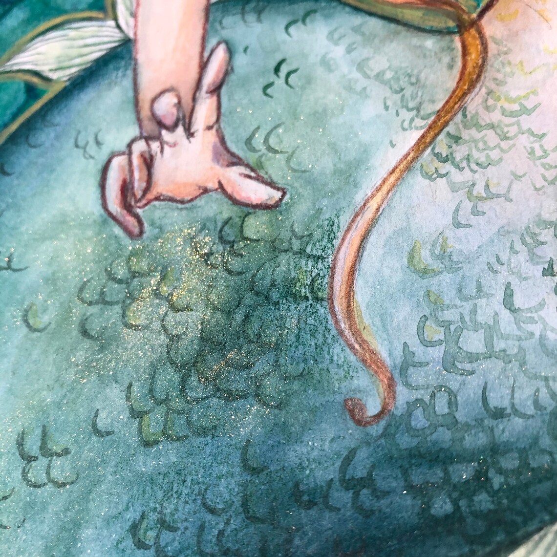 SCALES AND TAILS, Original Watercolor Art on 12 X 16 Board, Mermaid Art