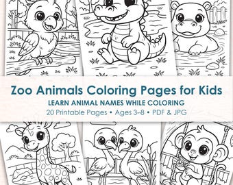 Zoo Animals Coloring Pages For Kids, Educational Animal Printable Toddler Preschool Activity