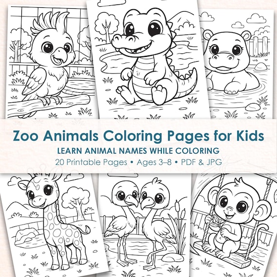 Zoo Animals Coloring Pages For Kids, Educational Animal Printable Toddler Preschool Activity