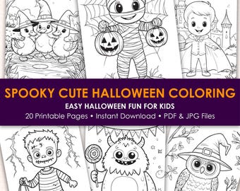 Spooky Cutе Halloween Coloring Pages for Kids | 20 Printable Activity | PDF JPG Instant Download
