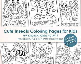 Insects Coloring Pages for Kids, Bug Coloring Book Printable, Educational Preschool & Toddler Activity
