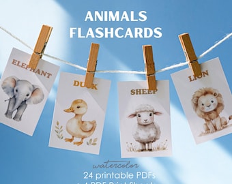 Pastel Animal Flashcards for Toddlers • Printable Watercolor Cards for Early Learning