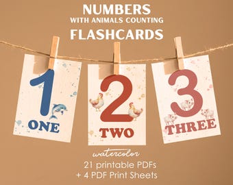 Counting Flashcards with Animals - Printable Toddler & Preschool Math Cards 0-20