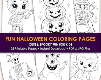 Halloween målarbilder för barn utskrivbara PDF, kuslig målarbok, 25 enkla förskoleaktiviteter