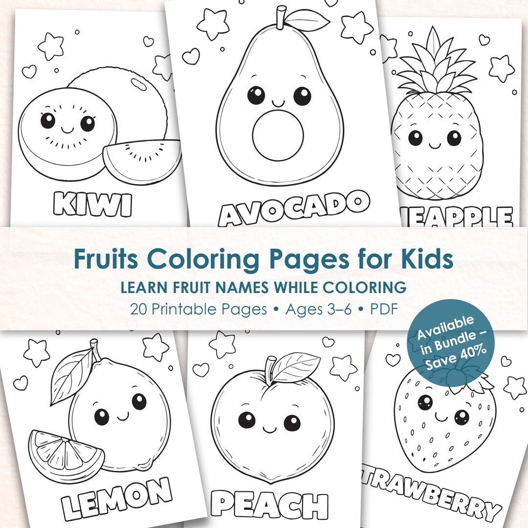 Fruits Coloring Pages Printable for Kids, Learn Fruit Names, Preschool ...