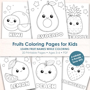 fruits coloring pages printable for kids, learn fruit names coloring activity, preschool educational worksheets pdf