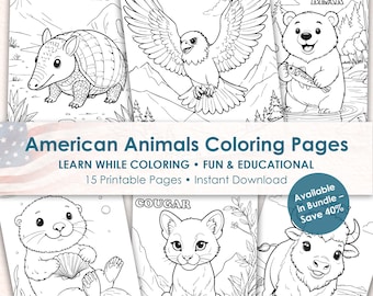 American Animals Coloring Pages Printable, Educational Kids Activity, Animal Coloring Book PDF, Ages 4-8
