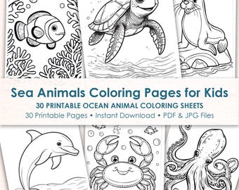 Kleurplaten zeedieren voor kinderen, afdrukbare activiteitenpagina's Ocean Life, schermvrije tijd