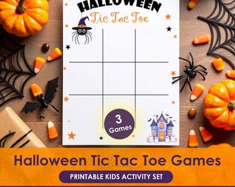 Halloween-Tic-Tac-Toe-Vorlage zum Ausdrucken für Kinder, 3 Spielbretter für Partys, Aktivität für den Unterricht, Vorschulspiel