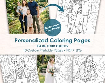 Personalized Coloring Pages From Photos, Custom Photo Coloring Book, Printable Family, Pet, Wedding Gift