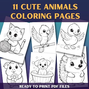 Cute Animals Coloring Pages for Kids – 11 Fun Printable Sheets – Adorable Baby Animals – Digital Download PDF – Coloring Book for Children