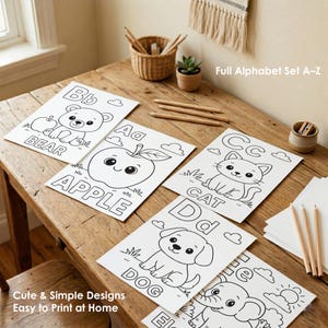 alphabet coloring pages printable set A-Z worksheets kids learning letters homeschool activity sheets