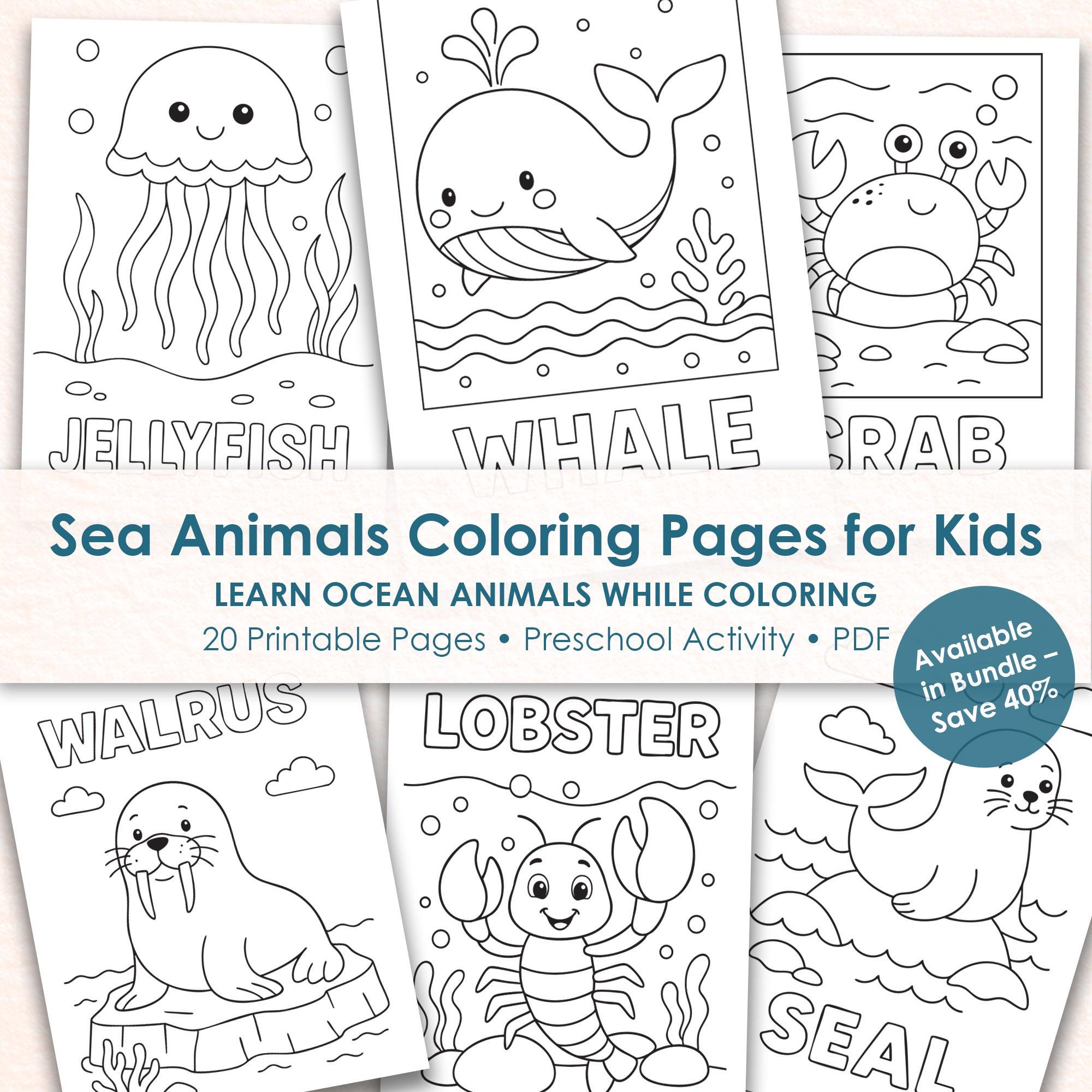 Sea Animals Coloring Pages for Kids, Ocean Coloring Book Printable ...