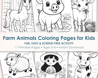 Farm Animals Coloring Pages for Kids, Printable PDF JPG, Country Animal Preschool Activity