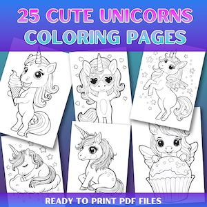 Einhorn Malseiten: 25 Kawaii Fantasy Printables (Digital PDF Download)