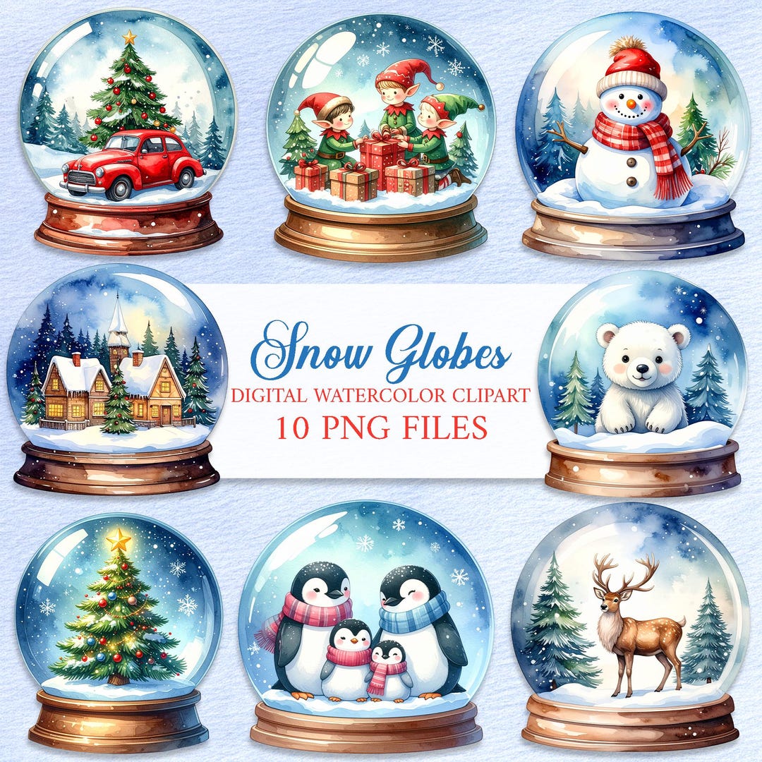 Christmas Snow Globe Clipart PNG – 10 Watercolor Holiday Glass Designs ...