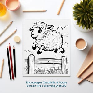 Sheep coloring page for kids, cute farm animal printable, fun and easy coloring activity for children