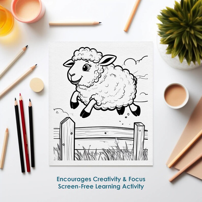 Sheep coloring page for kids, cute farm animal printable, fun and easy coloring activity for children