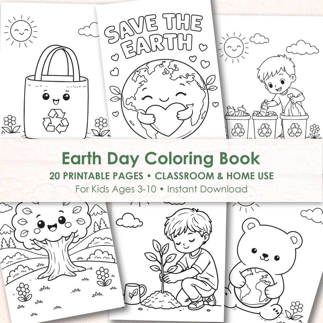 Earth Day Coloring Book Printable Kids Ages 3-10 Classroom Activity - Etsy