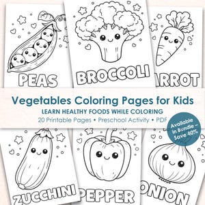 Gemüse Malseiten für Kinder, Gesundes Essen Thema zum Ausdrucken, Vorschul Lernaktivität,