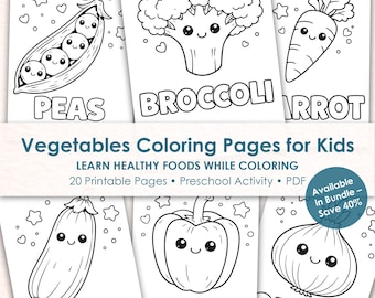 Vegetables Coloring Pages for Kids, Healthy Food Theme Printable, Preschool Learning Activity,