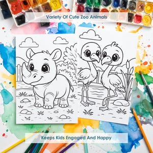rhino and flamingo coloring pages, zoo animals printable coloring sheets, fun kids activity pdf