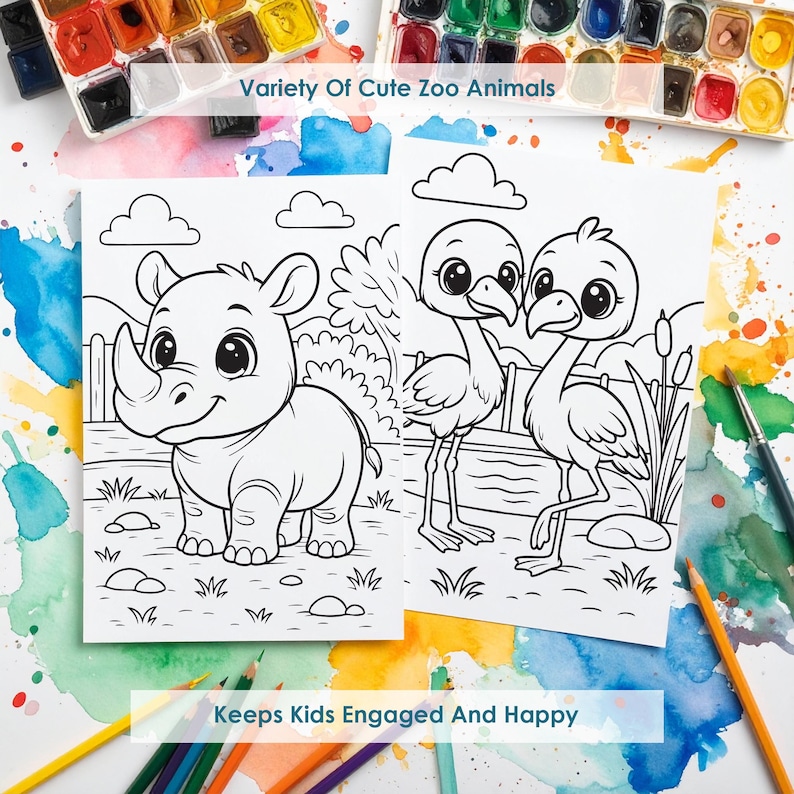 rhino and flamingo coloring pages, zoo animals printable coloring sheets, fun kids activity pdf