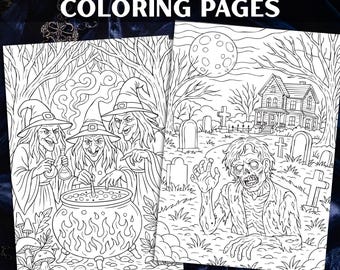 Halloween Coloring Pages – 15 Detailed Scary Scenes for Adults, Printable PDF