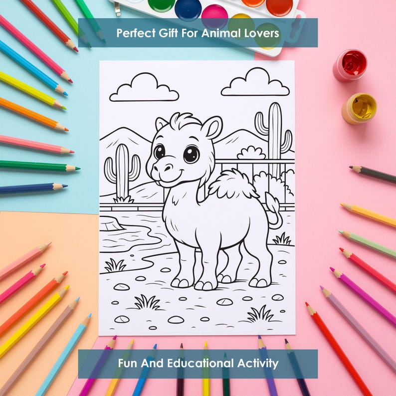 camel coloring page for kids, zoo animal printable coloring sheet, easy toddler activity pdf