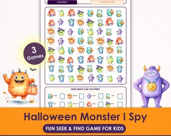 Halloween I Spy Printable for Kids, Monster Seek and Find Game, Classroom Halloween Activity