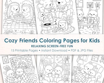 Cosy Friends Kleurplaten voor kinderen, kleurboek kalmerende dieren, afdrukbaar voor kinderen, activiteit stille tijd